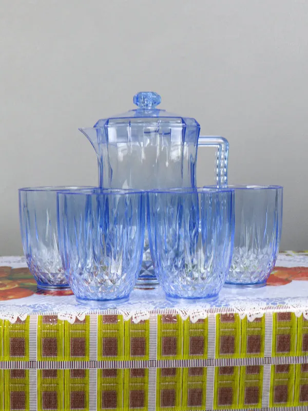 01 Plastic Novel Jug with 4 Glass Set of 5 Blue