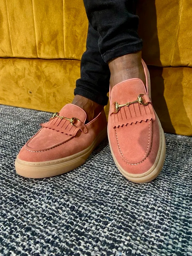 027E - Lufiano Collection-Suede Leather loafers- Pink