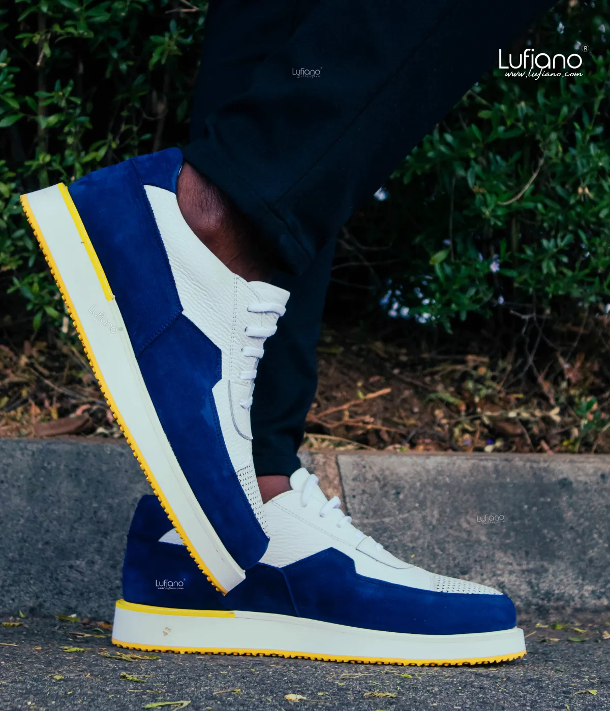 056 - LUFIANO collection Leather Sneaker- White /Blue