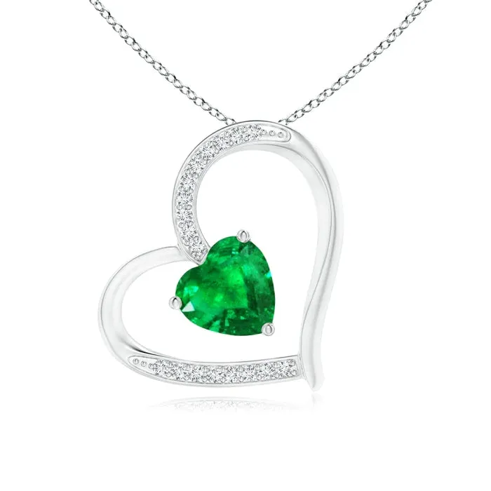 1.09 CT. Heart-Shaped Emerald and White Sapphire Heart Pendant