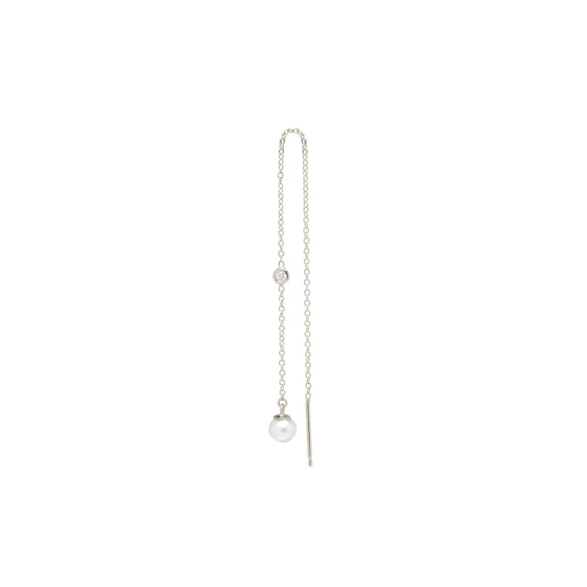 14k Floating Diamond & Pearl Chain Threader Earrings