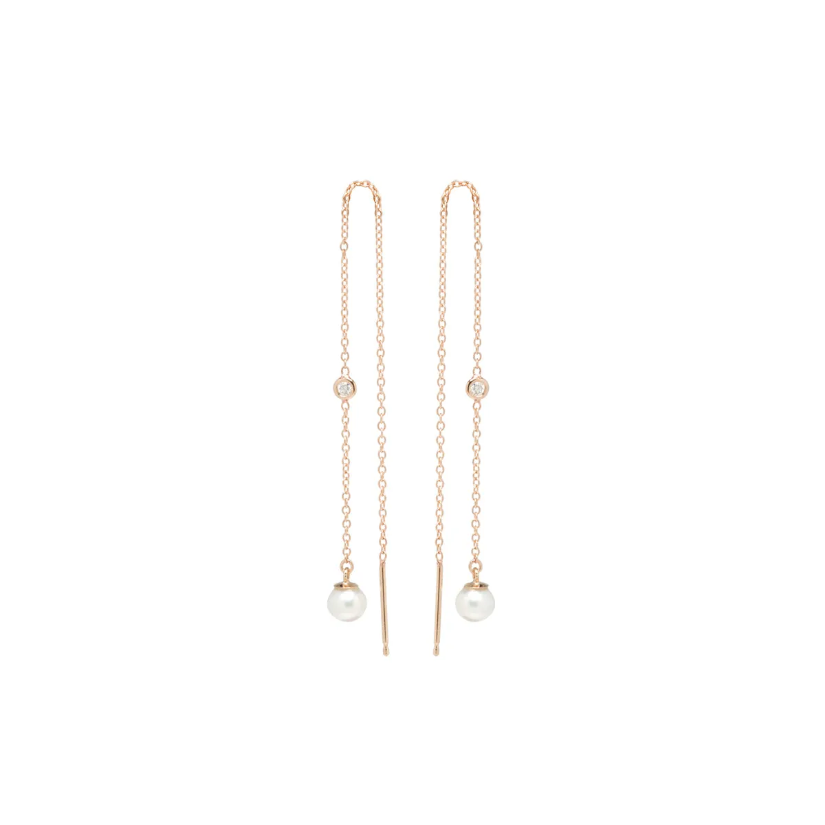 14k Floating Diamond & Pearl Chain Threader Earrings