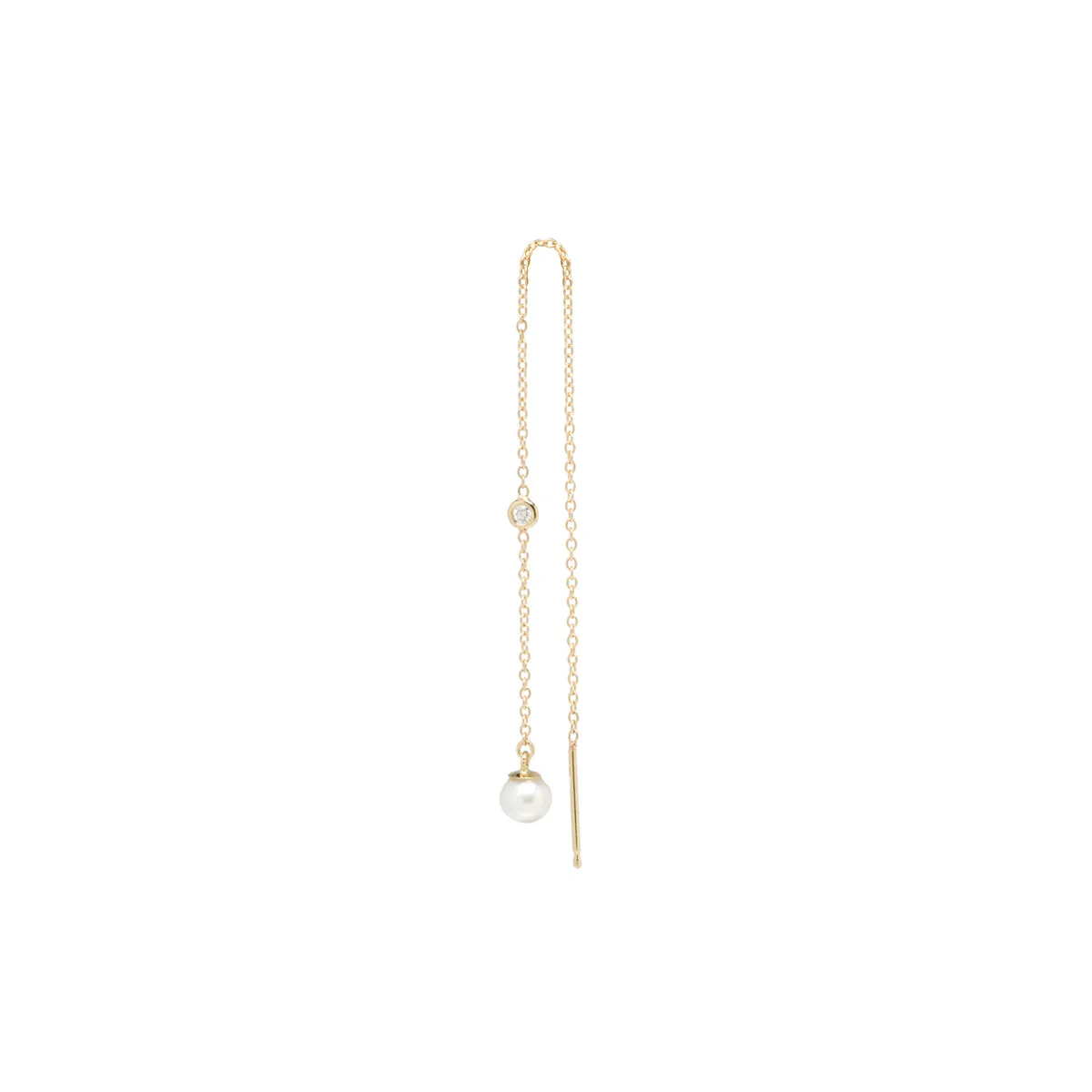 14k Floating Diamond & Pearl Chain Threader Earrings