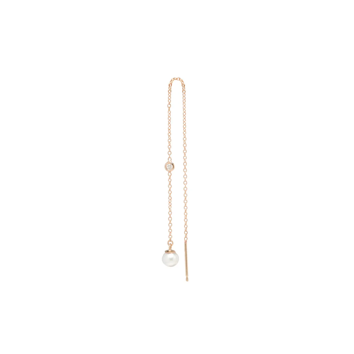 14k Floating Diamond & Pearl Chain Threader Earrings