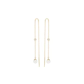 14k Floating Diamond & Pearl Chain Threader Earrings