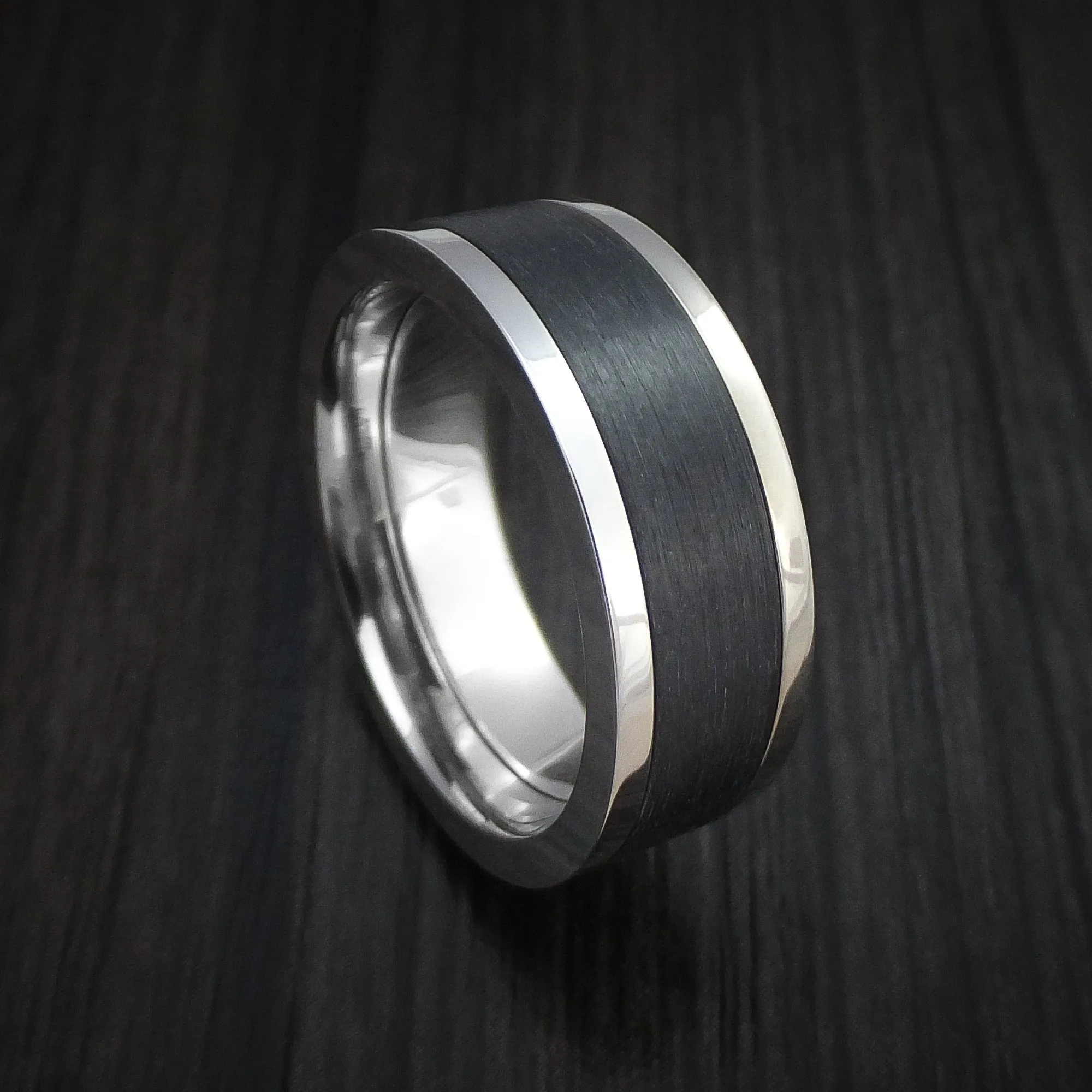 14K White Gold and Elysium Black Diamond Men's Ring Custom Made Band