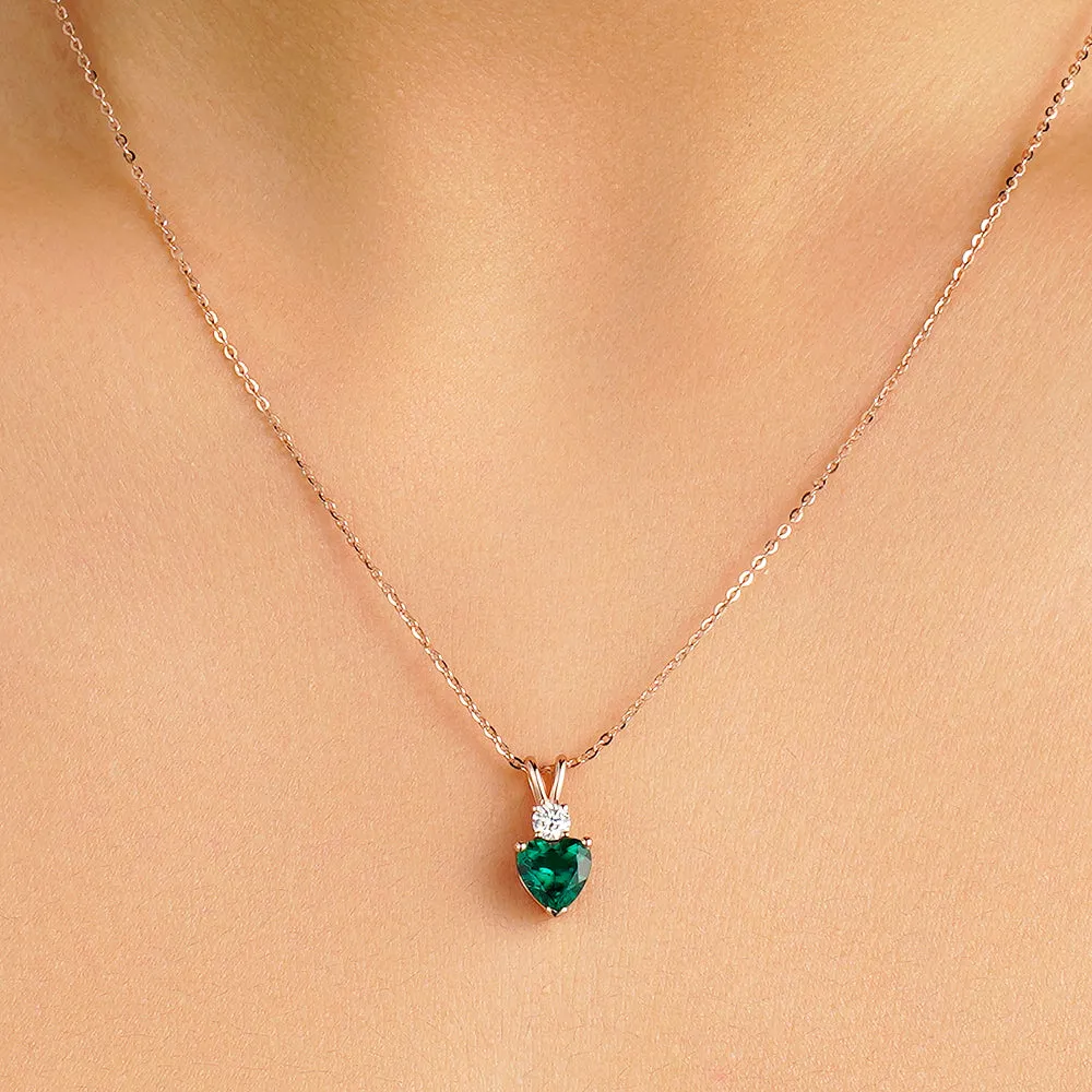 1.8 CT. Heart Emerald Solitaire Pendant with White Sapphire