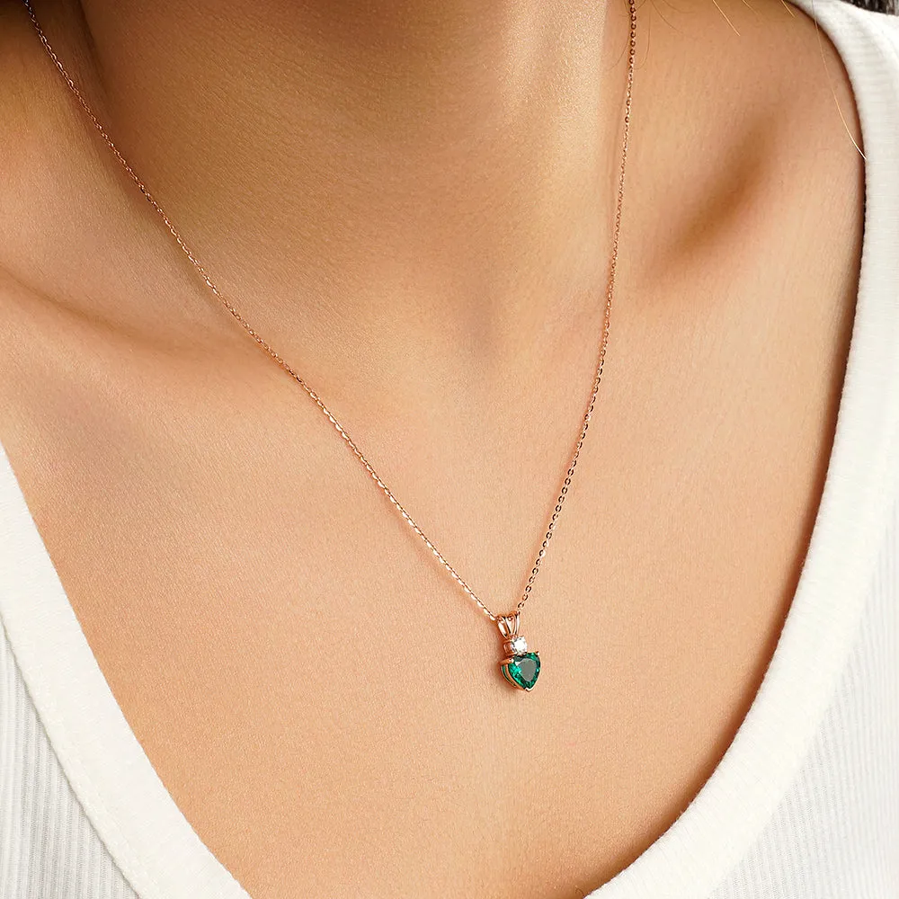 1.8 CT. Heart Emerald Solitaire Pendant with White Sapphire