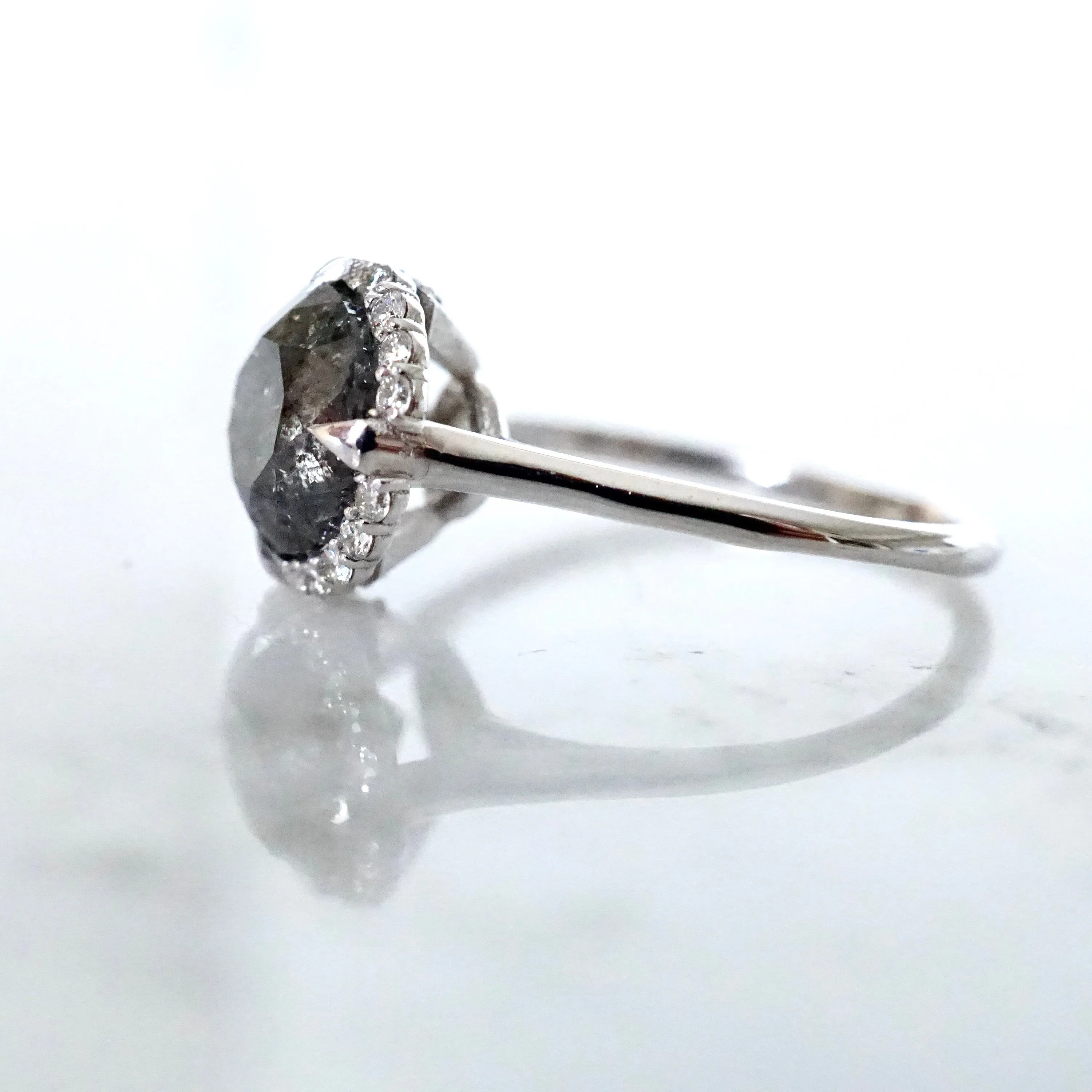 2 carat Salt and Pepper Diamond Ring - Natural Grey Diamond 14k White Gold Ring