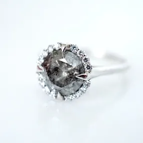 2 carat Salt and Pepper Diamond Ring - Natural Grey Diamond 14k White Gold Ring