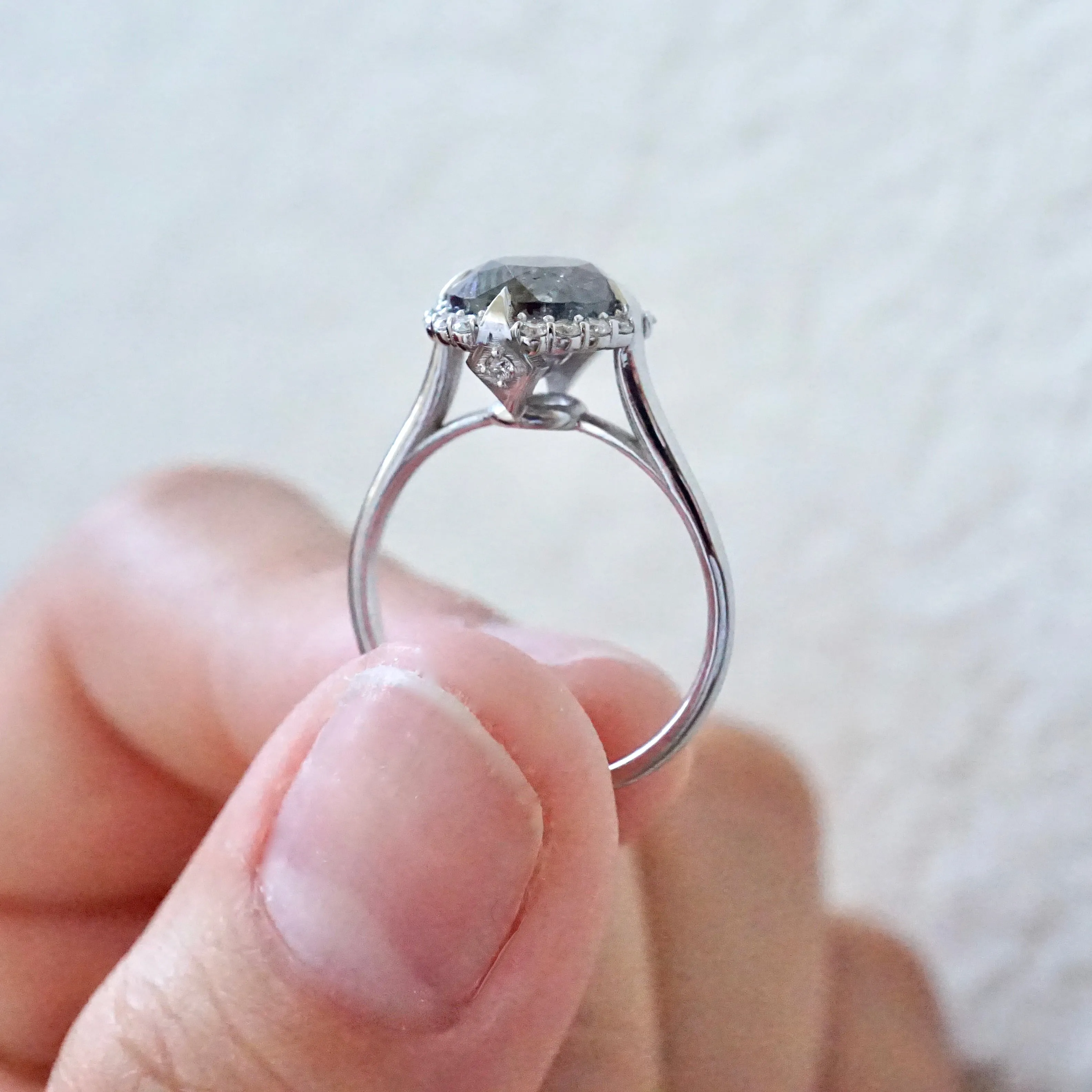 2 carat Salt and Pepper Diamond Ring - Natural Grey Diamond 14k White Gold Ring