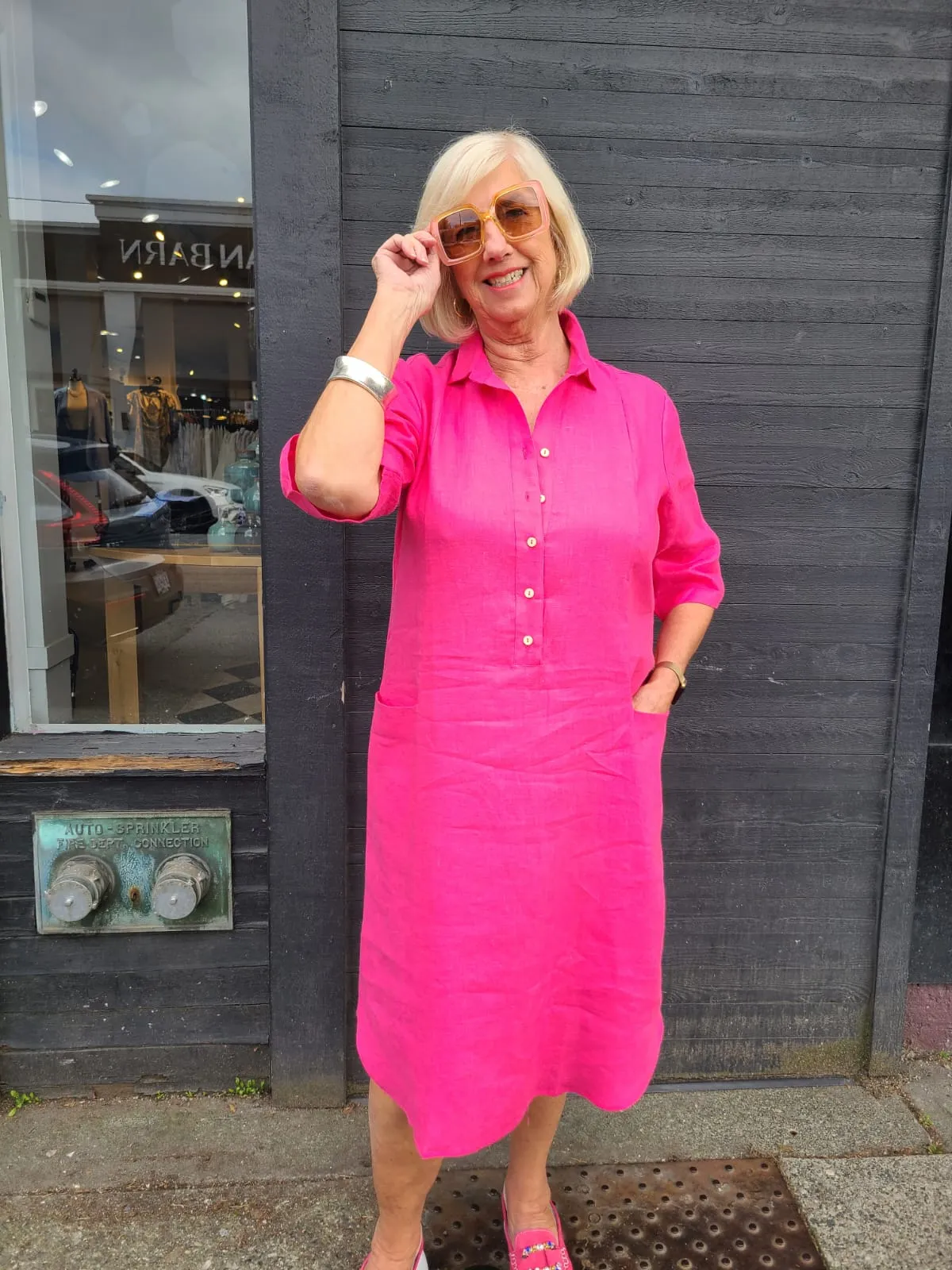 23-99M Fuchsia Linen Dress