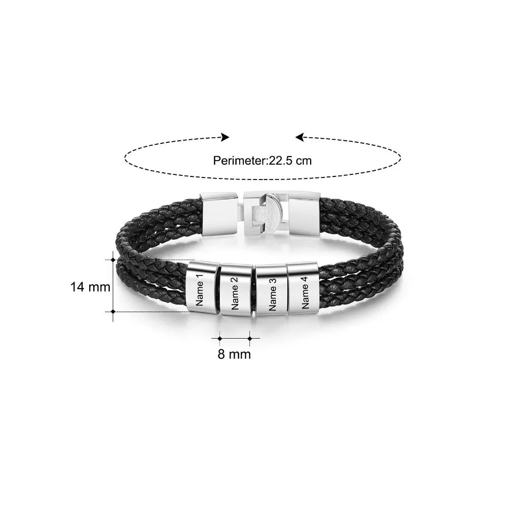 3 Layer Braided Leather Bracelets With 6 Names For Men