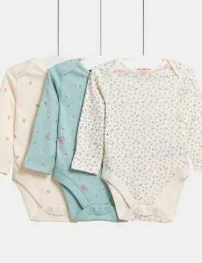 3pk Pure Cotton Floral Bodysuits