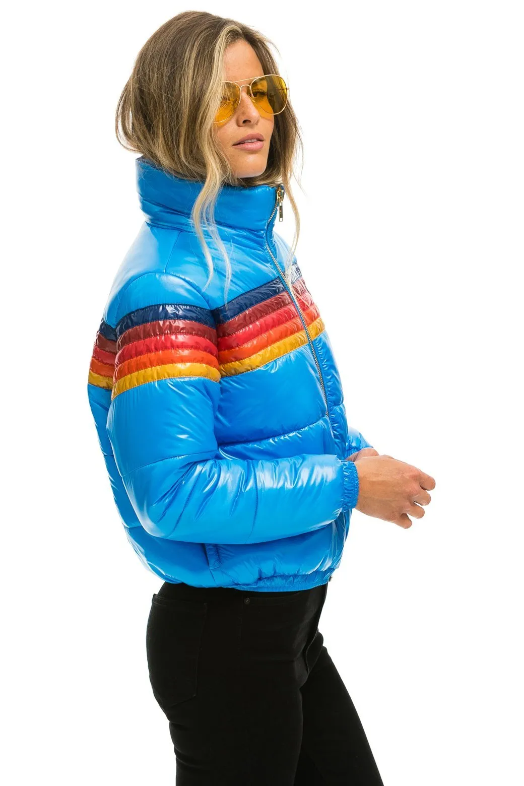 5 STRIPE LUXE APRES PUFFER JACKET - GLOSSY BLUE