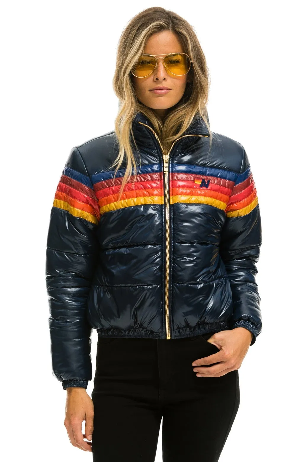 5 STRIPE LUXE APRES PUFFER JACKET - GLOSSY NAVY