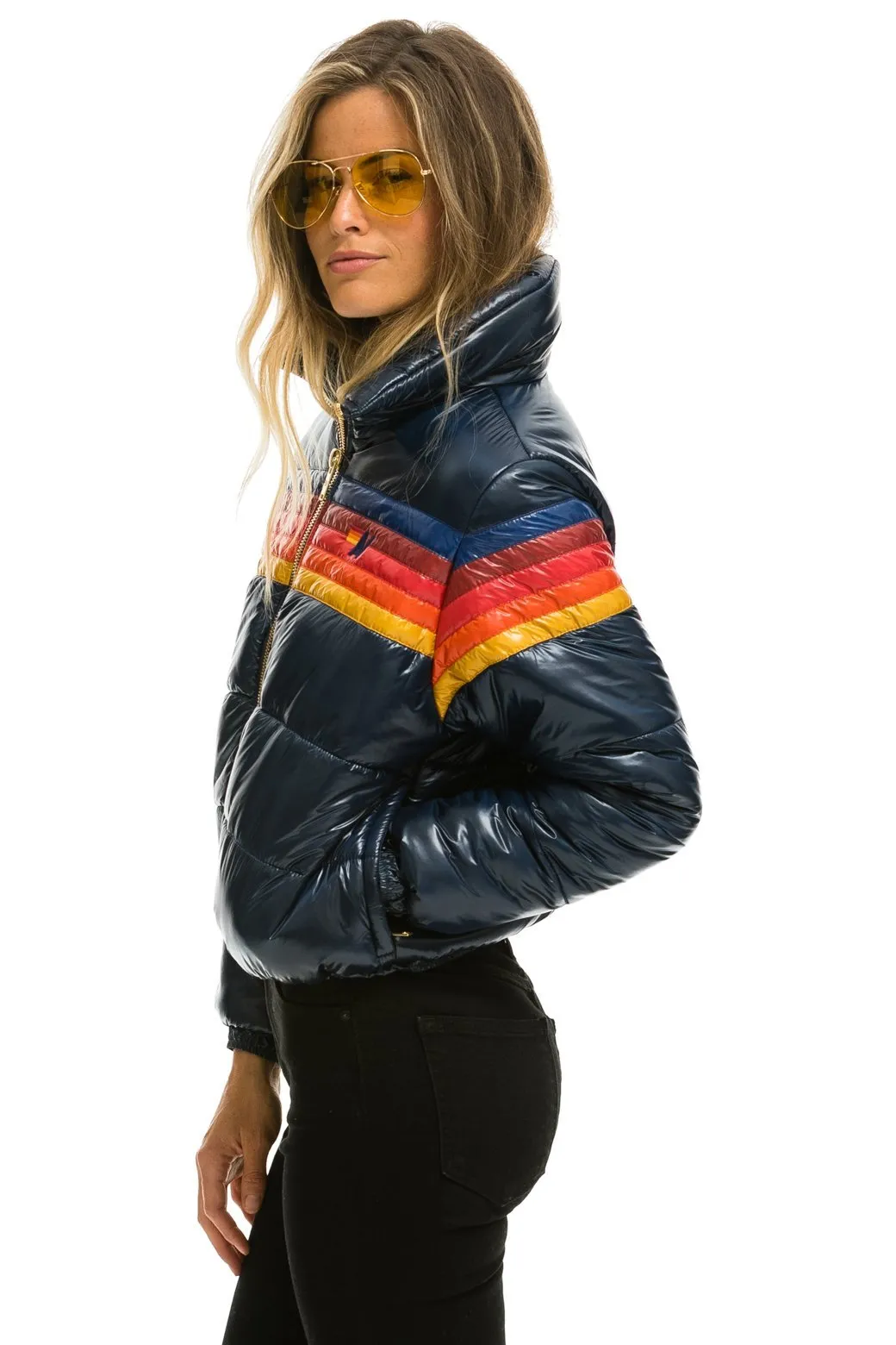 5 STRIPE LUXE APRES PUFFER JACKET - GLOSSY NAVY