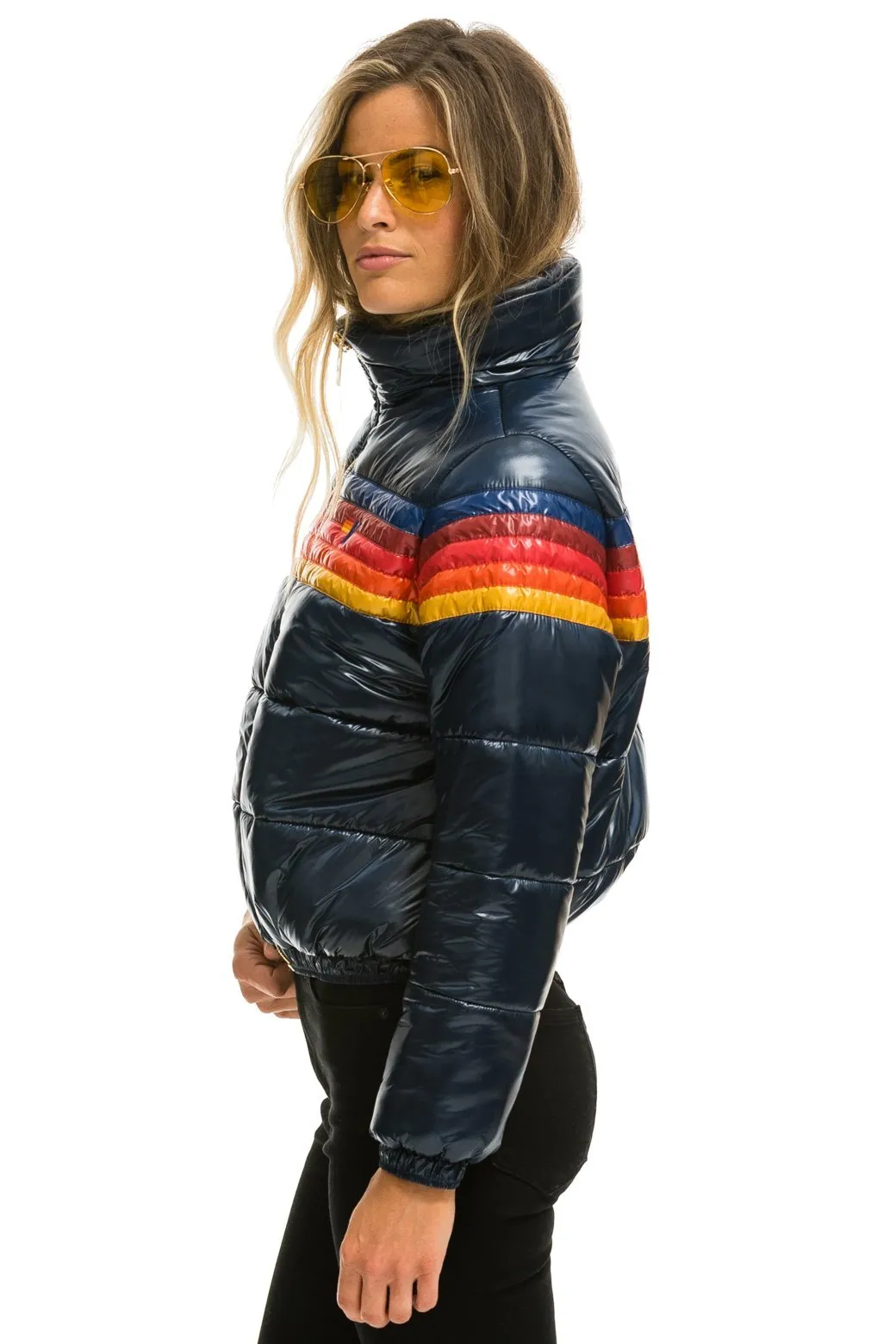 5 STRIPE LUXE APRES PUFFER JACKET - GLOSSY NAVY