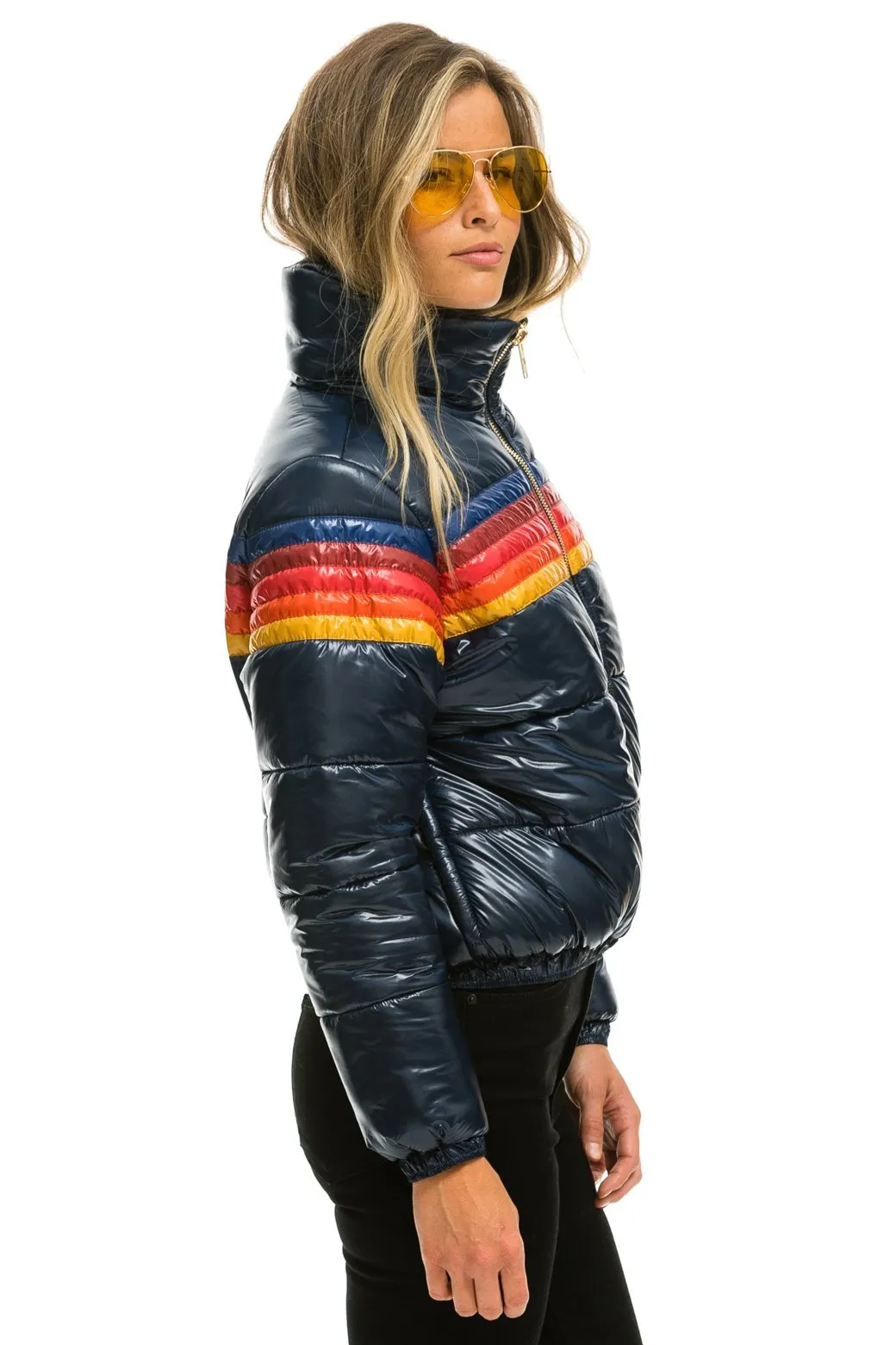 5 STRIPE LUXE APRES PUFFER JACKET - GLOSSY NAVY