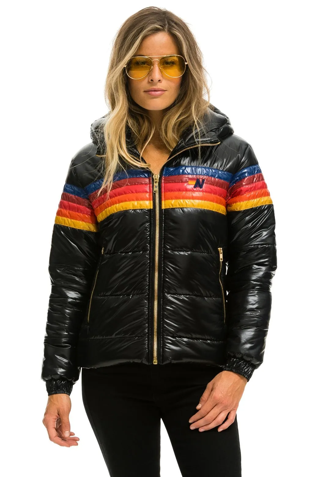 5 STRIPE LUXE TREKKER JACKET - GLOSSY BLACK