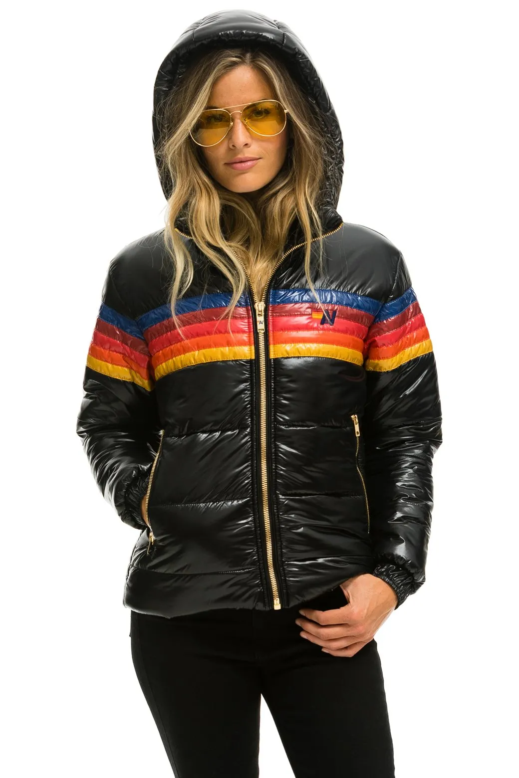 5 STRIPE LUXE TREKKER JACKET - GLOSSY BLACK