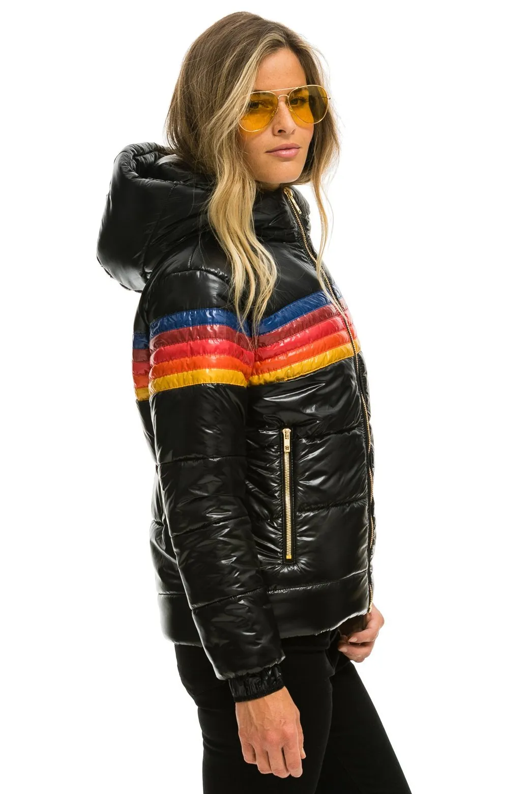 5 STRIPE LUXE TREKKER JACKET - GLOSSY BLACK