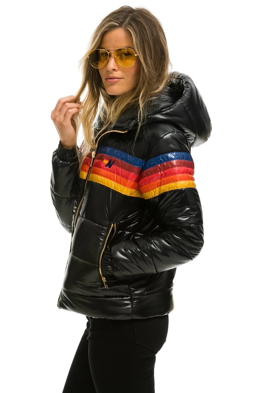 5 STRIPE LUXE TREKKER JACKET - GLOSSY BLACK