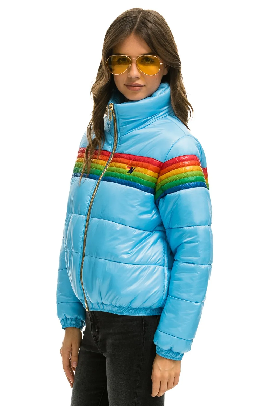 6 STRIPE LUXE APRES PUFFER JACKET - GLOSSY SKY