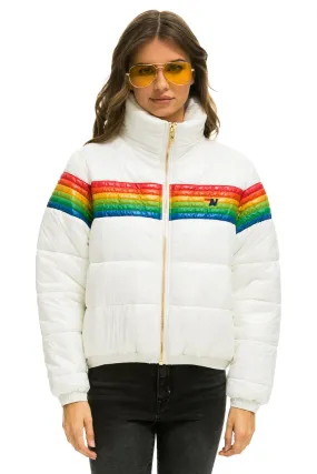 6 STRIPE LUXE APRES PUFFER JACKET - GLOSSY WHITE