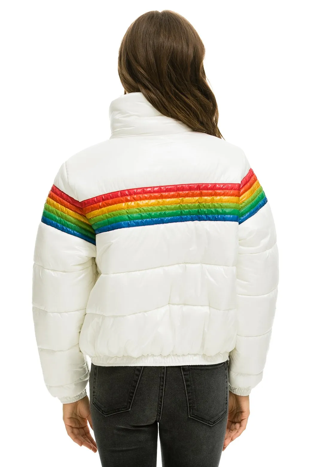 6 STRIPE LUXE APRES PUFFER JACKET - GLOSSY WHITE