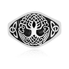 925 Sterling Silver Yggdrasil and Triquetra Ring