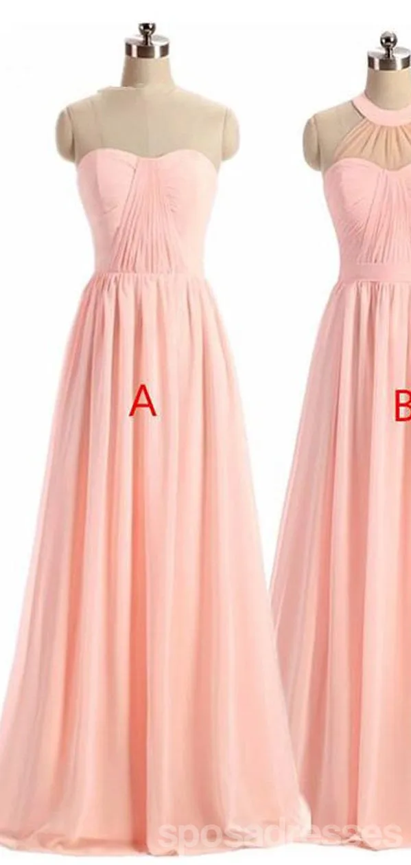 A-line Pink Sleeveless Ruffle Chiffon Long Bridesmaid Dresses Online, WG910