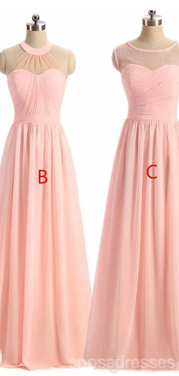 A-line Pink Sleeveless Ruffle Chiffon Long Bridesmaid Dresses Online, WG910