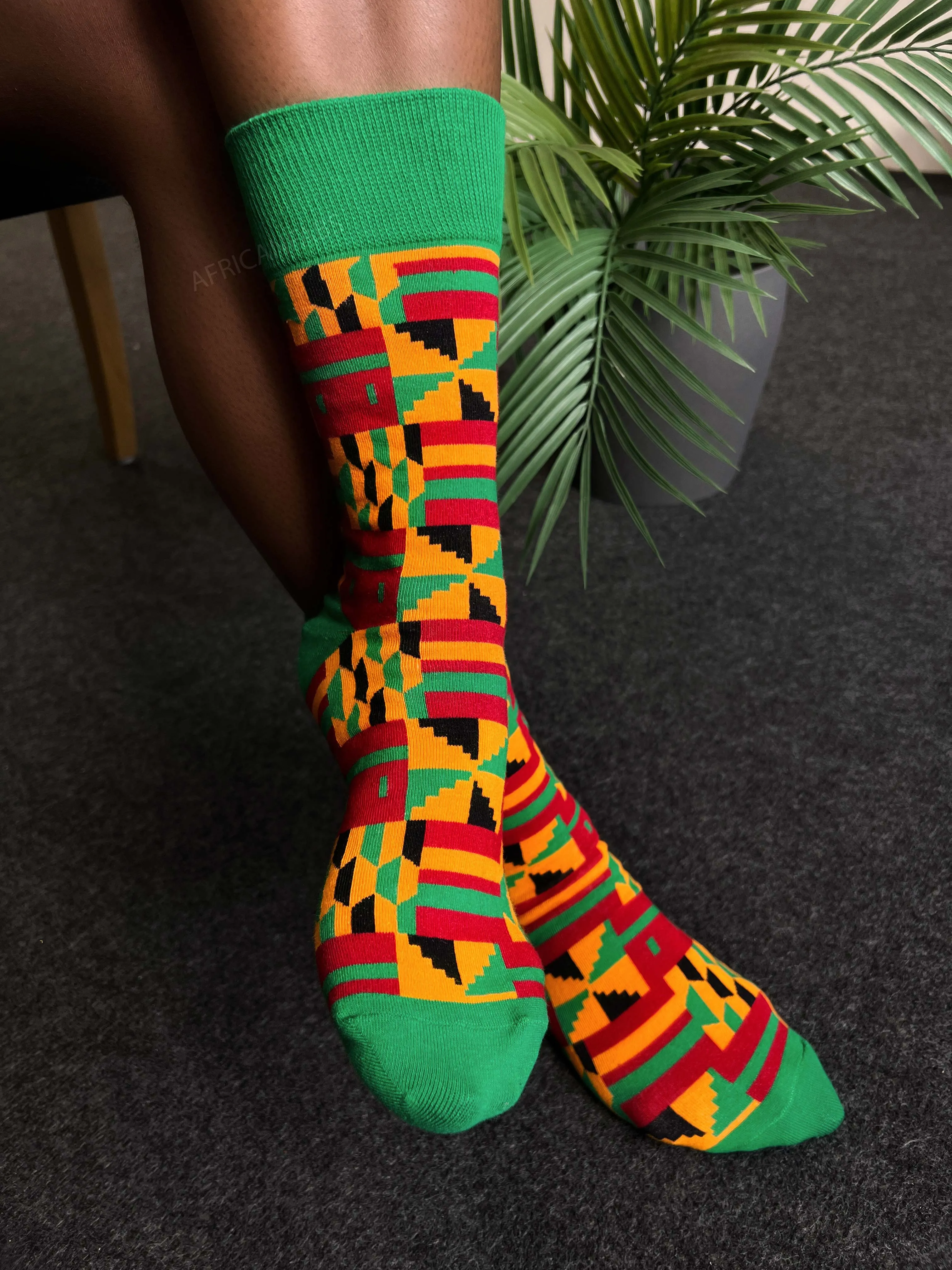 African socks / Afro socks / Kente socks - Green / orange