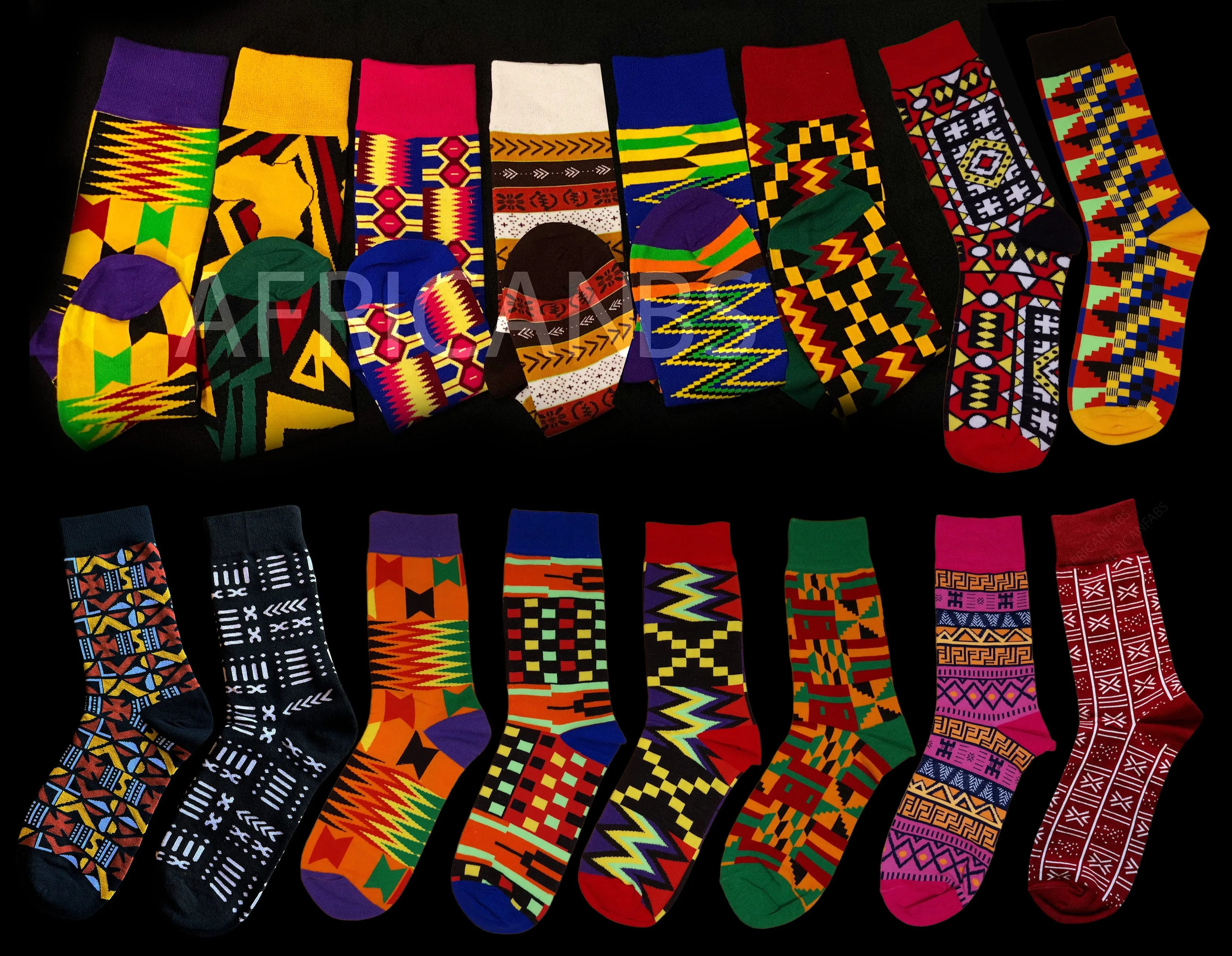 African socks / Afro socks / Kente socks - Green / orange