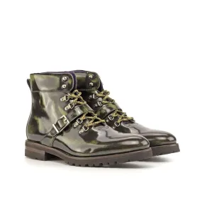 Ambrogio Bespoke Custom Men's Shoes Green Florantic Miliatry Polished Calf-Skin Leather Hiking Boots (AMB2186)