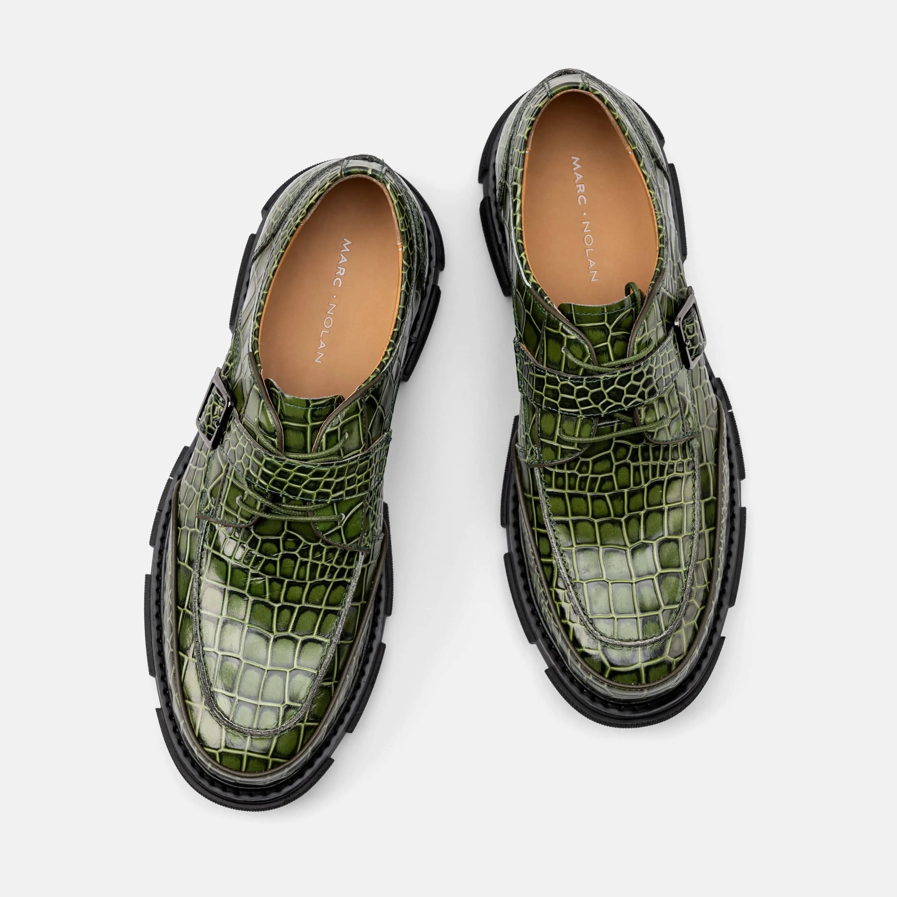 Atlas Green Croc Leather Derbys