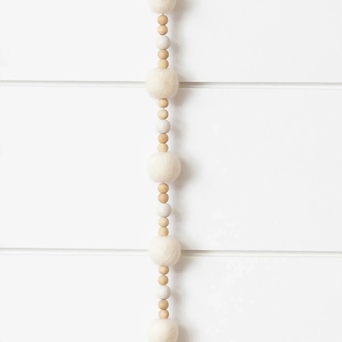 Audrey's Garland - Cream Felt Balls And Wood Beads