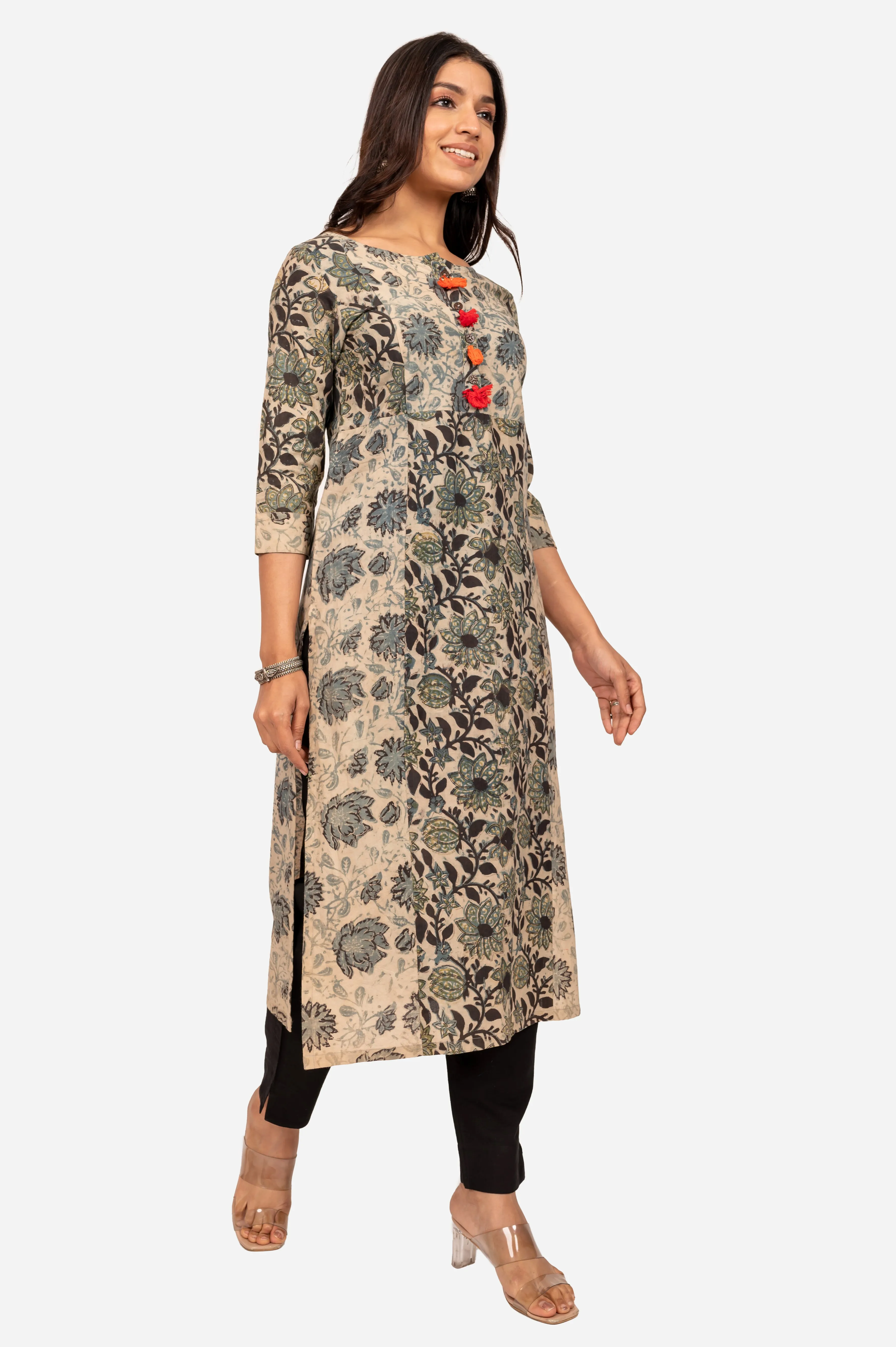 Beige & Light Blue Ajrakh Kurta