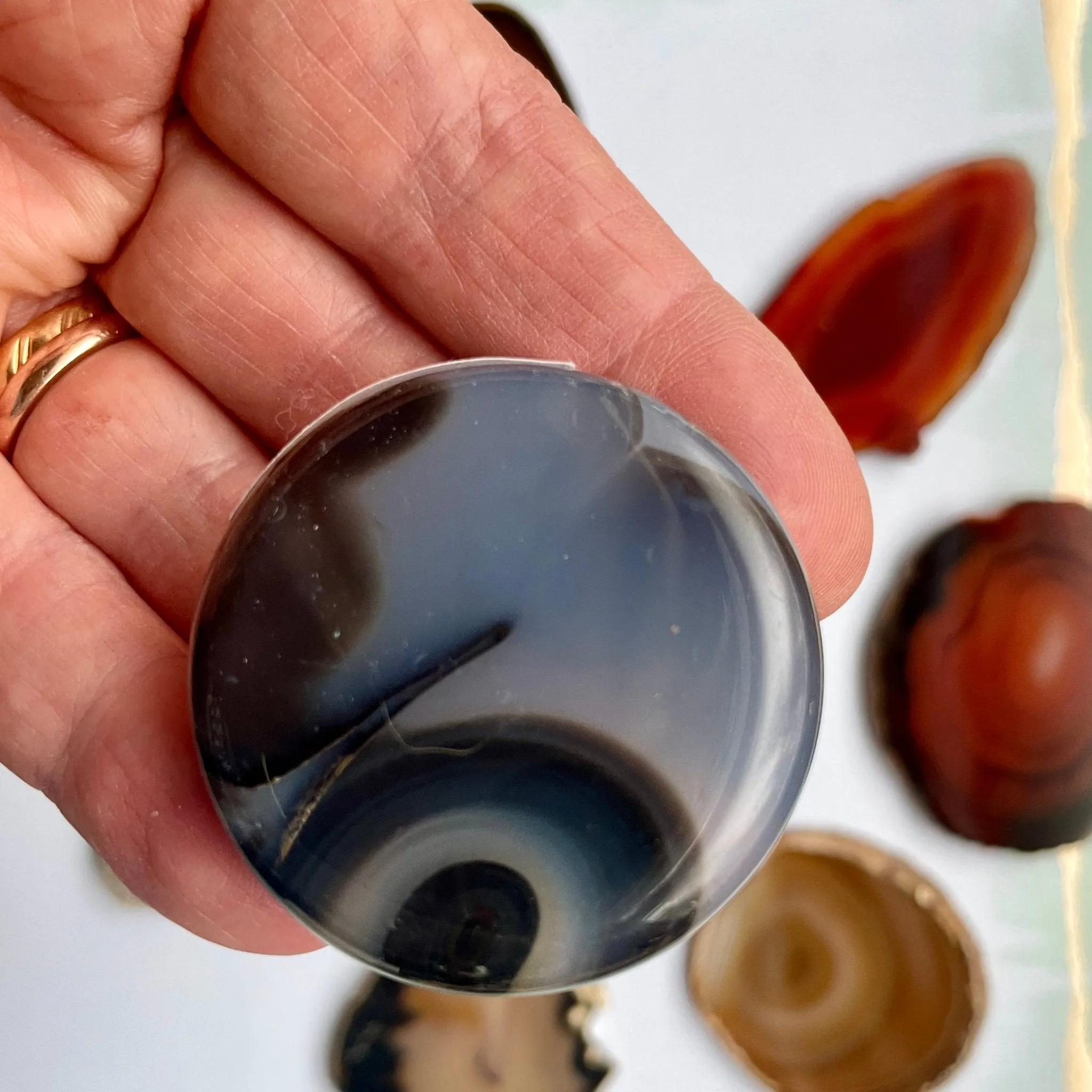 Birds Eye View Agate Stacking Stone - Black and Gray Banded Agate