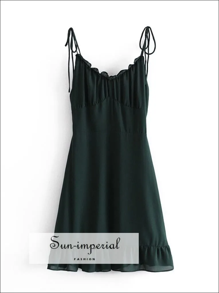 Black A-line Tie Cami Strap Mini Corset Style Dress With Ruffles Detail