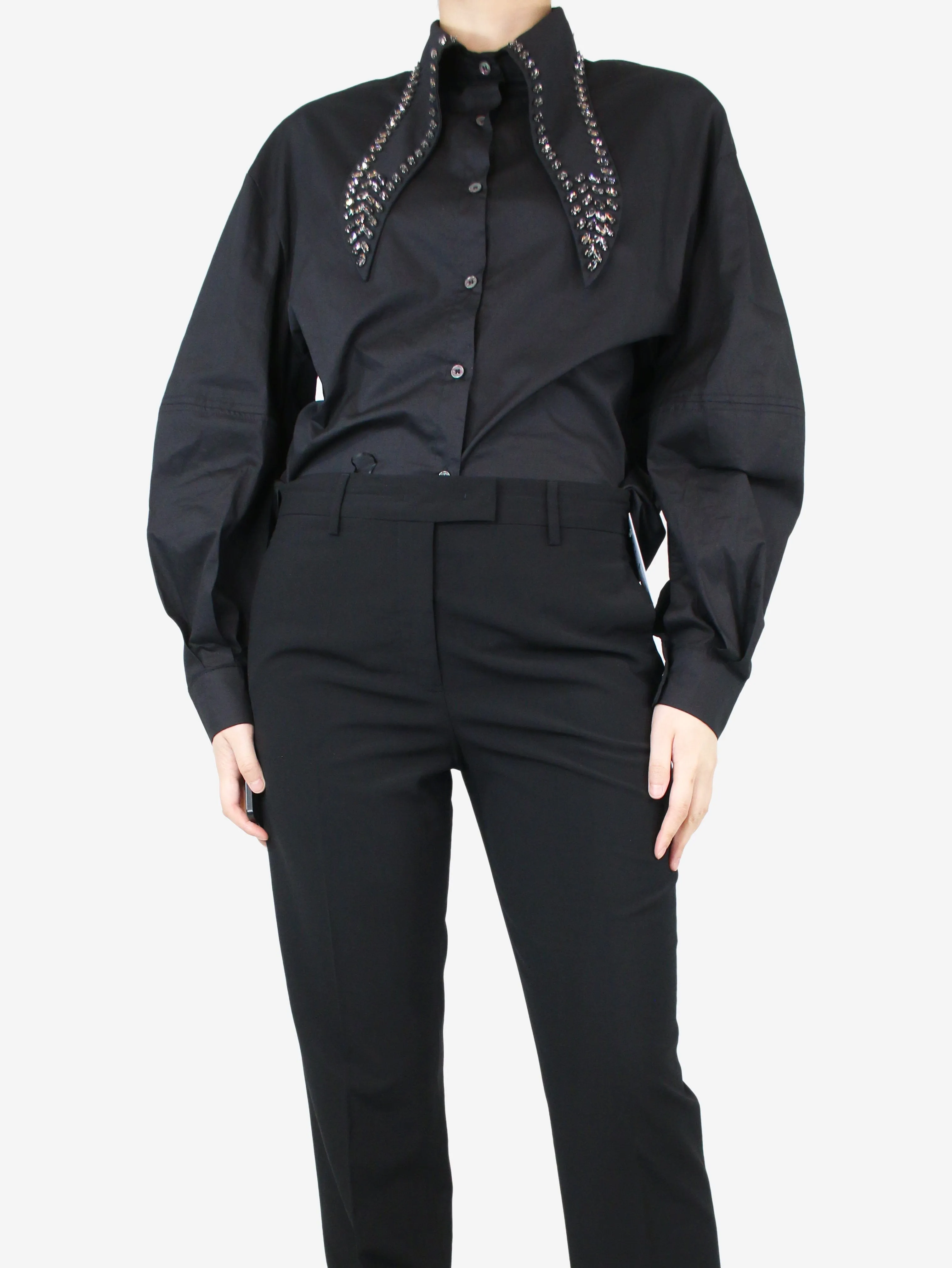 Black bejewelled collar shirt - size S