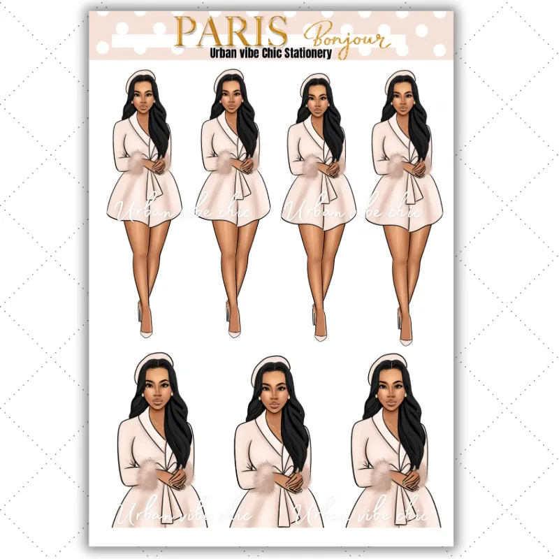 Black Girl Stickers - Paris & Blush