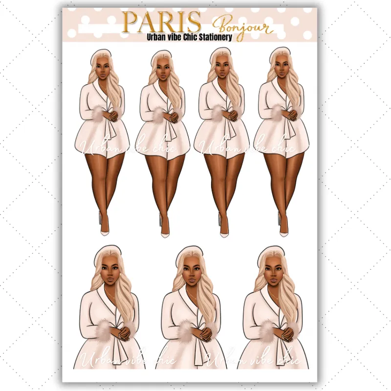 Black Girl Stickers - Paris & Blush