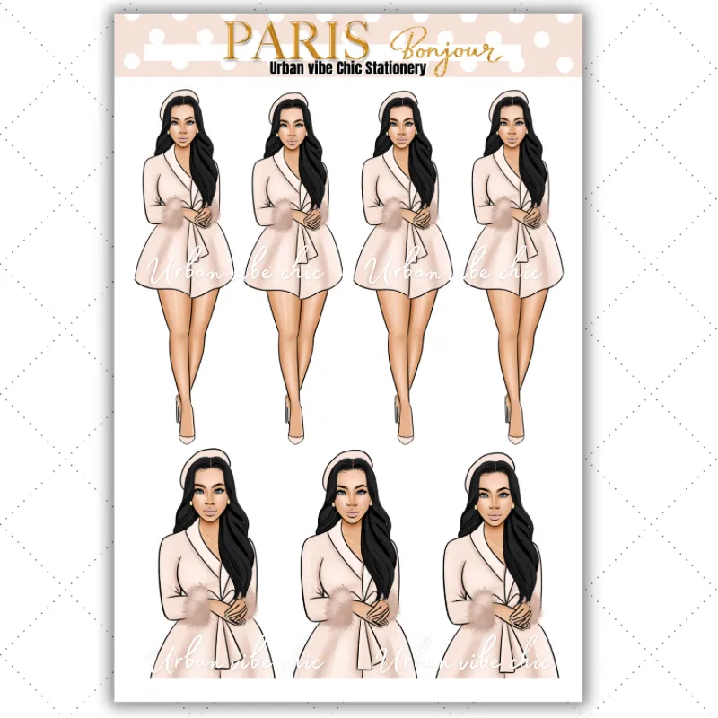 Black Girl Stickers - Paris & Blush