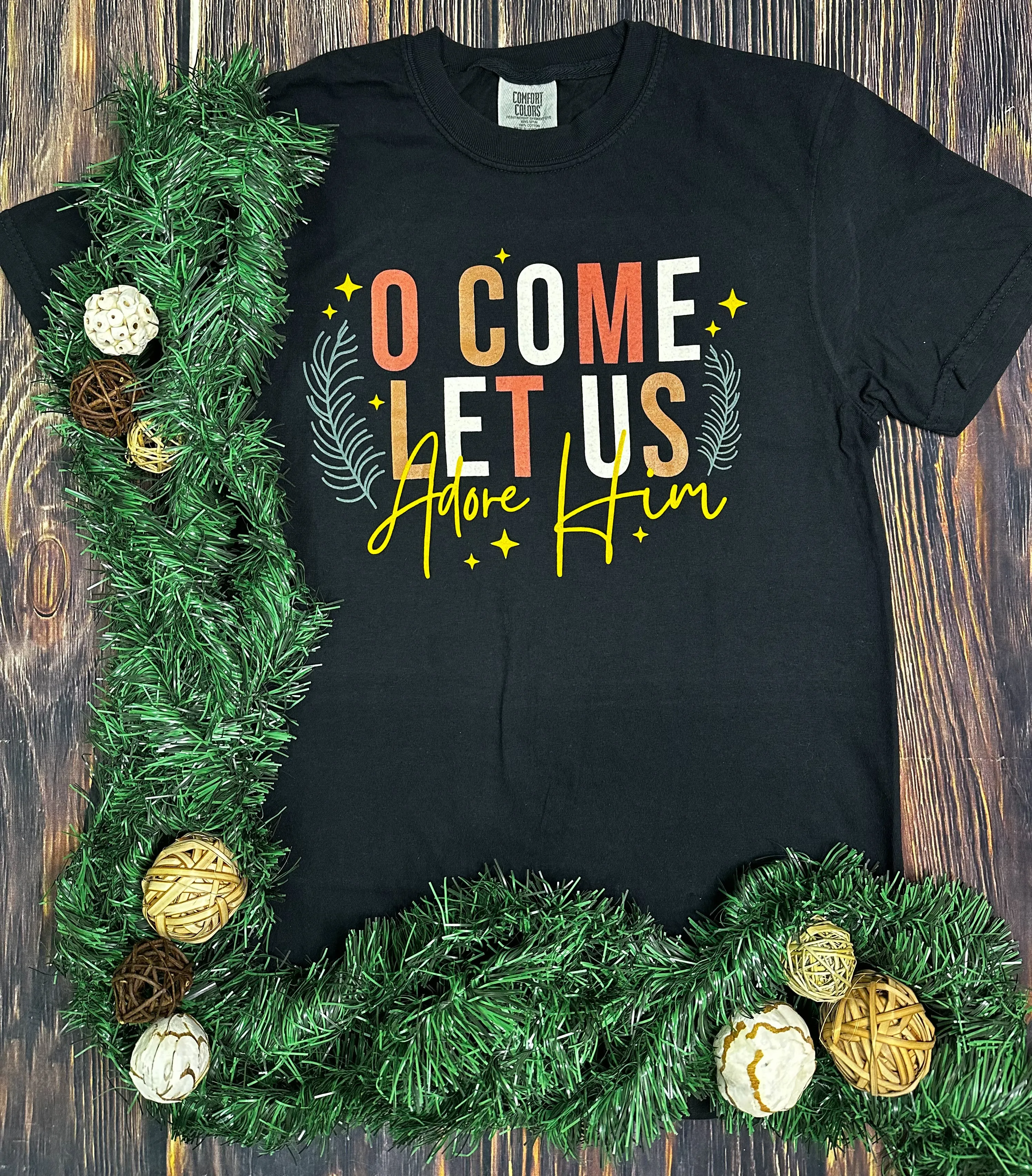 Black {O COME LET US ADORE HIM} Crew Neck Tee