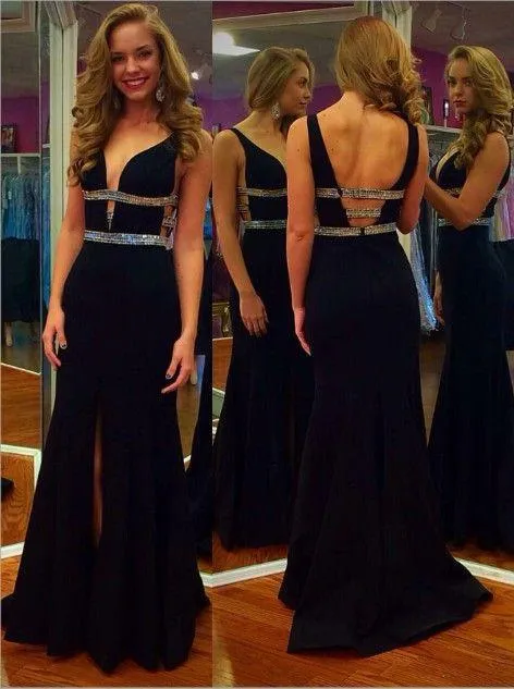 black prom dress, long prom dress, mermaid evening gown, formal prom dress, side slit evening dress, BD266