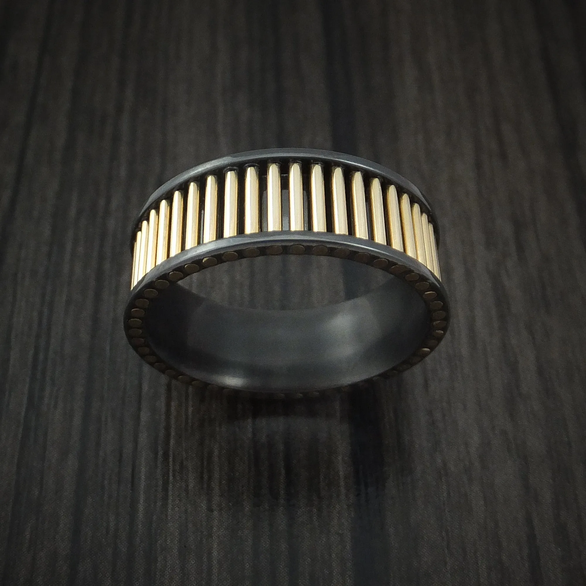 Black Zirconium and 14K Yellow Gold Rods Men's Ring Custom Made Band