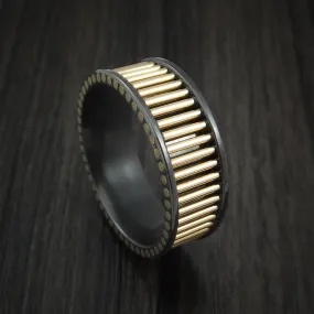 Black Zirconium and 14K Yellow Gold Rods Men's Ring Custom Made Band