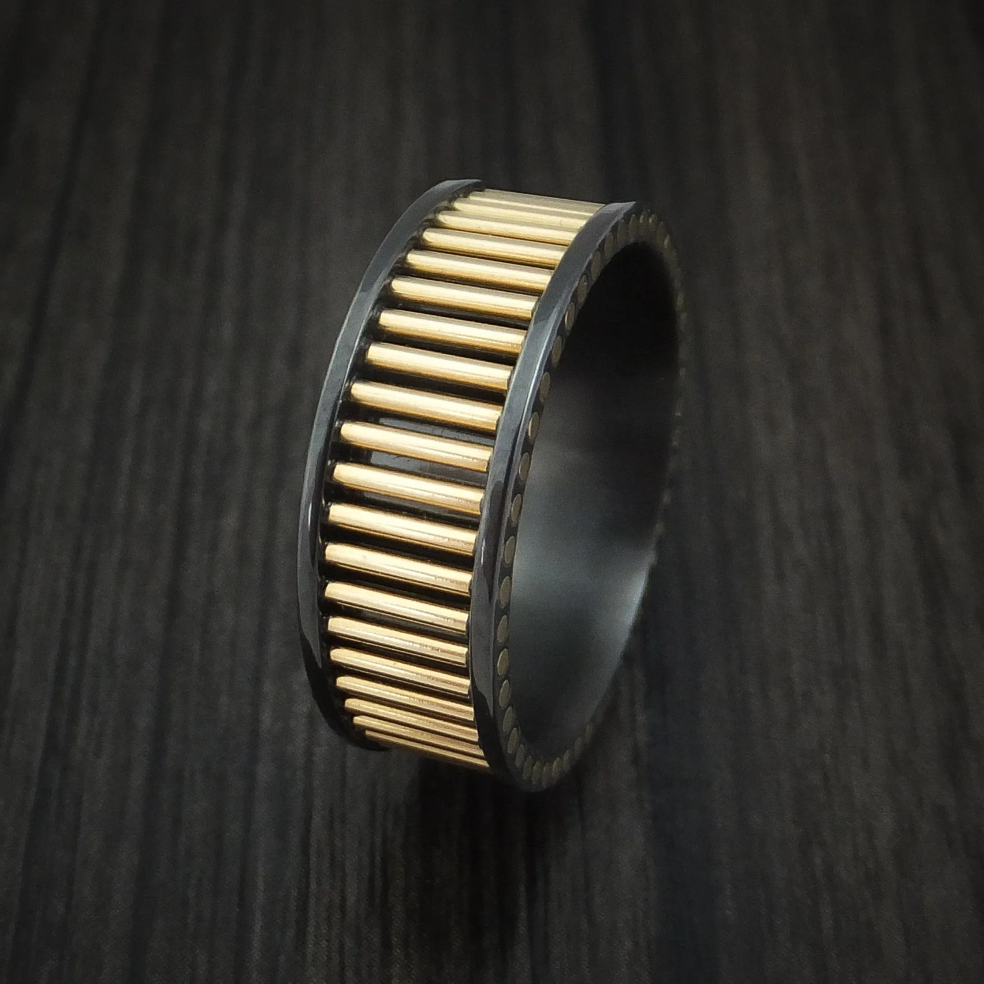 Black Zirconium and 14K Yellow Gold Rods Men's Ring Custom Made Band